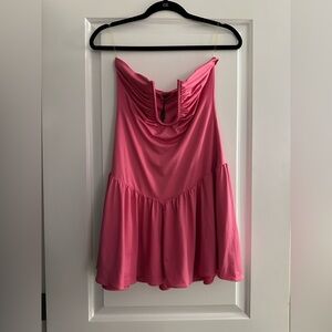 Pink Strapless Ruffled Women's Mini Dress.